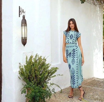 ™Nordelle | סט טופ וחצאית מודפס, בד קליל, שני חלקים אופנתיים לימים חמים