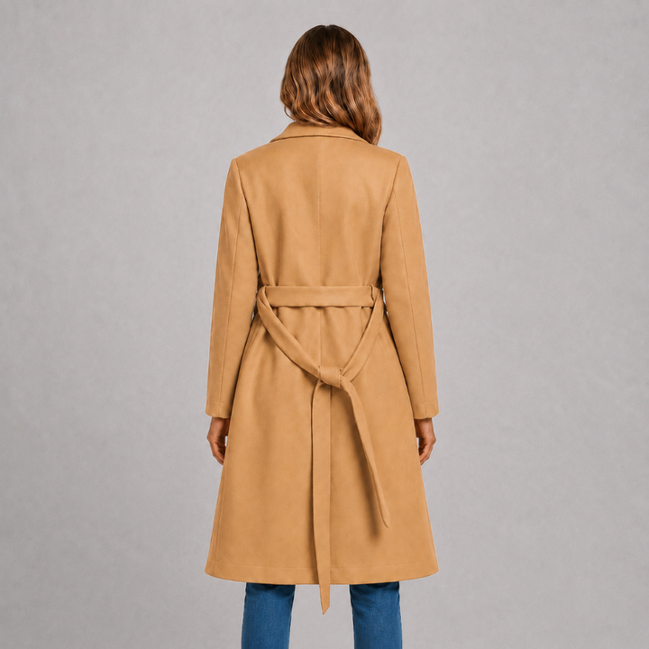 A-Line Wrap Coat with Belt and Double Buttons