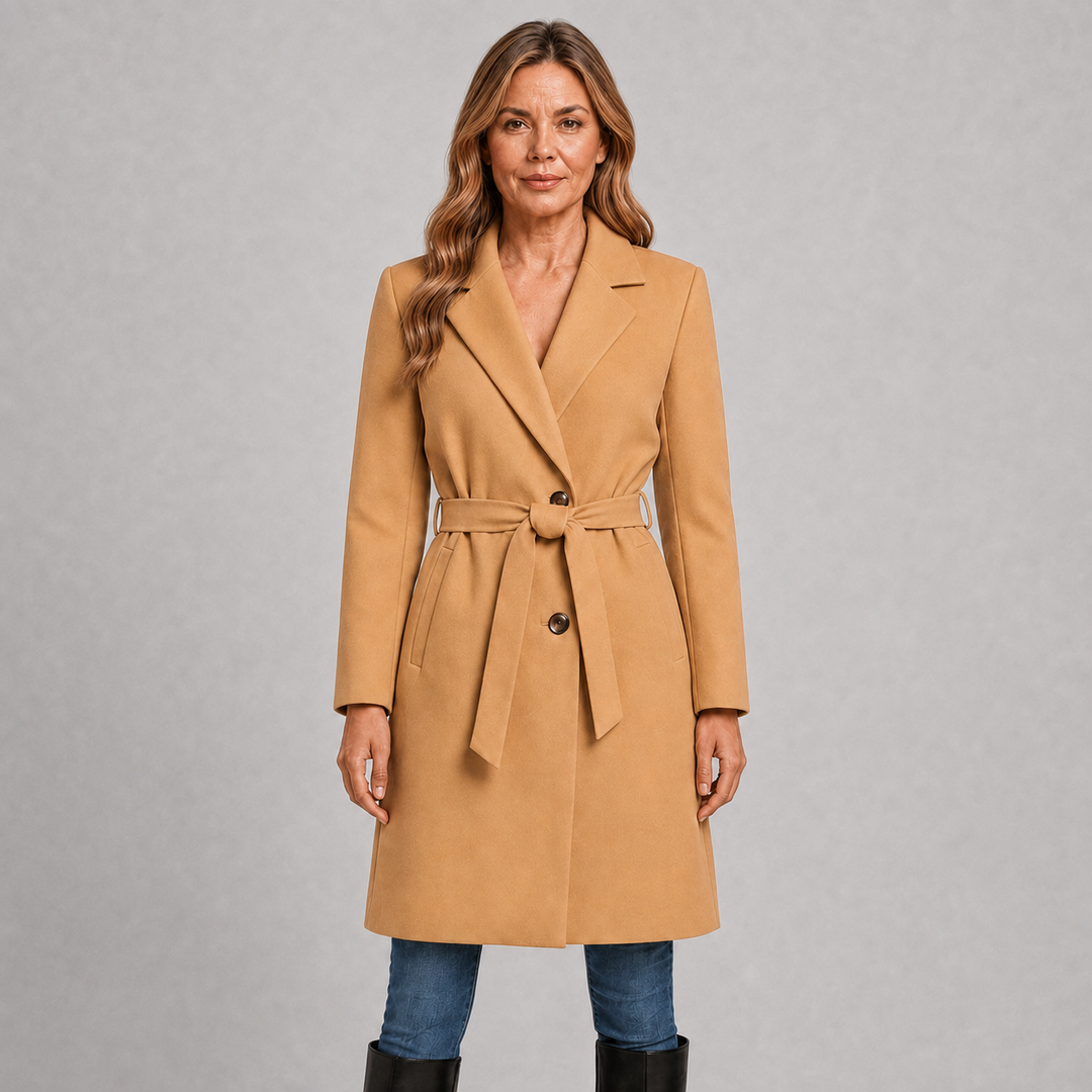 A-Line Wrap Coat with Belt and Double Buttons