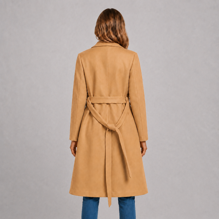 A-Line Wrap Coat with Belt and Double Buttons