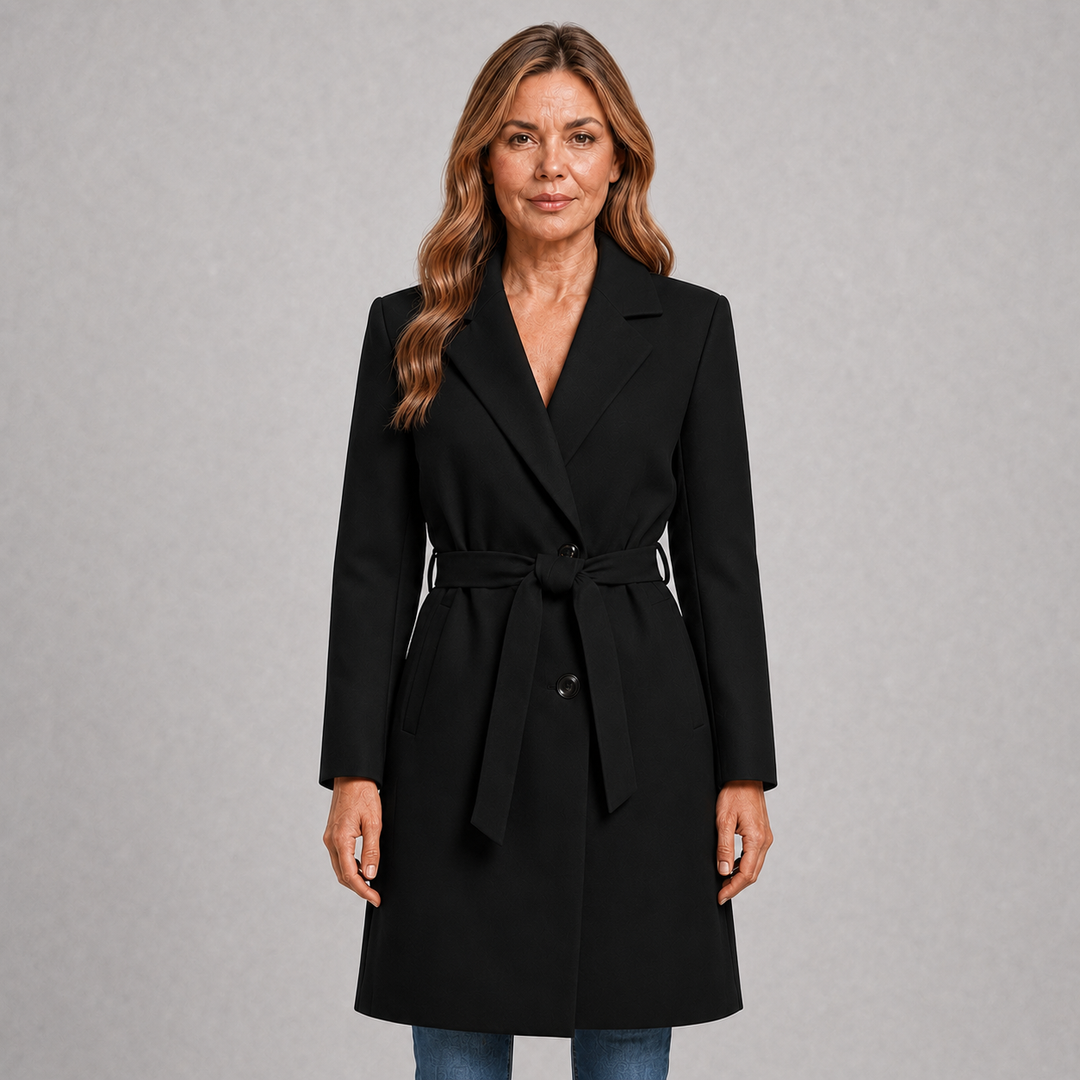 A-Line Wrap Coat with Belt and Double Buttons