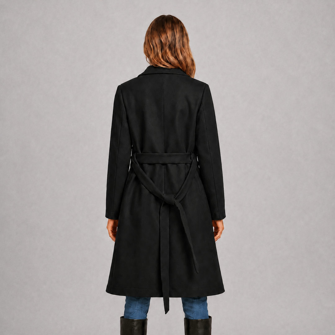 A-Line Wrap Coat with Belt and Double Buttons