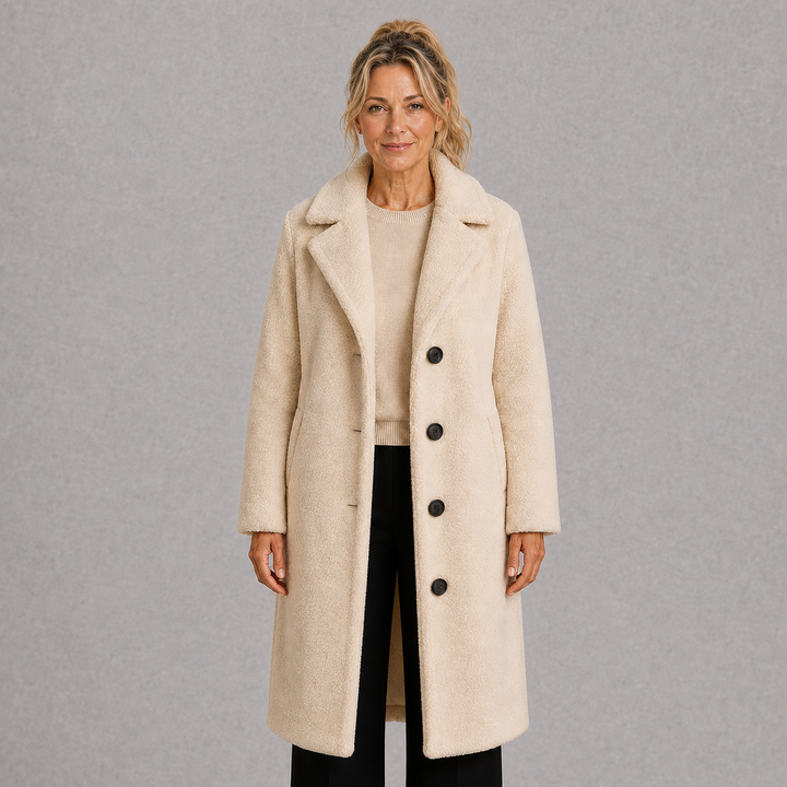 Long Coat with Button Closure and Lapel Collar