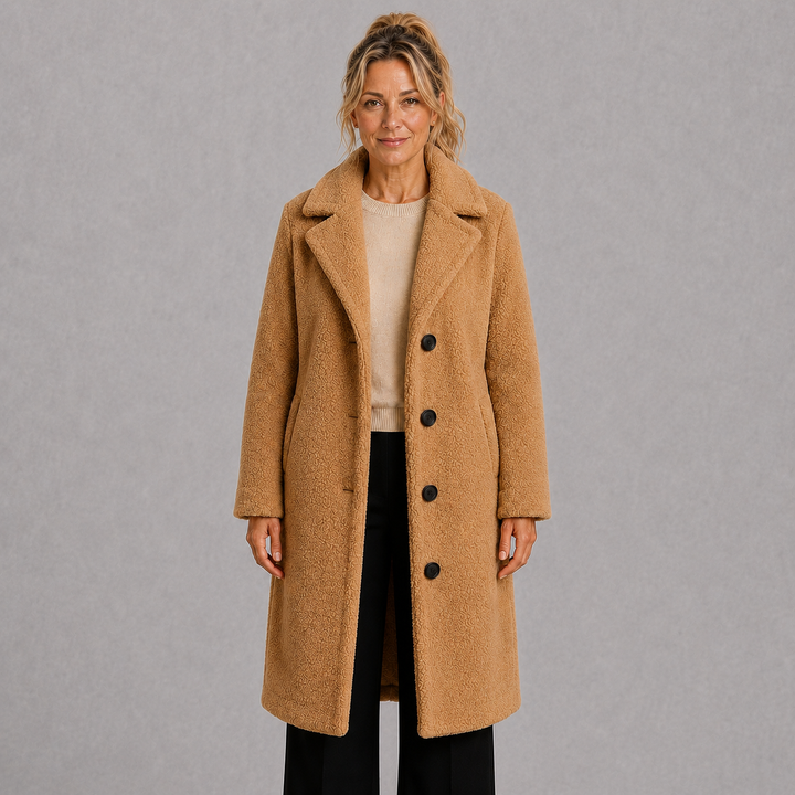 Long Coat with Button Closure and Lapel Collar