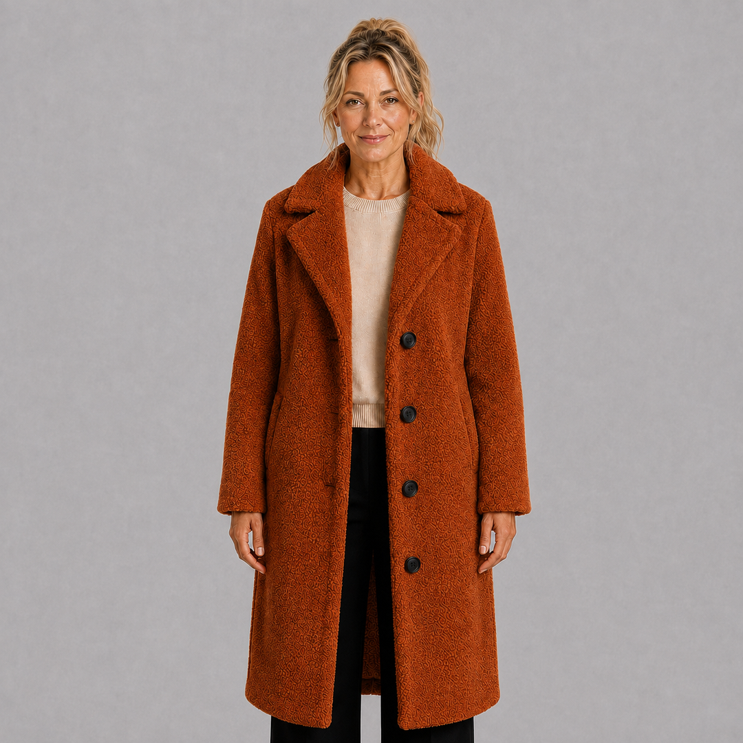 Long Coat with Button Closure and Lapel Collar