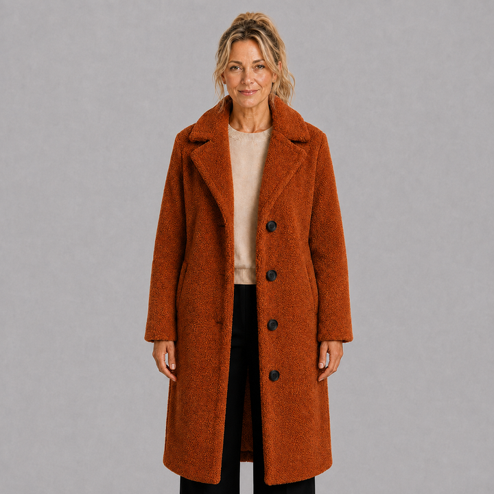 Long Coat with Button Closure and Lapel Collar