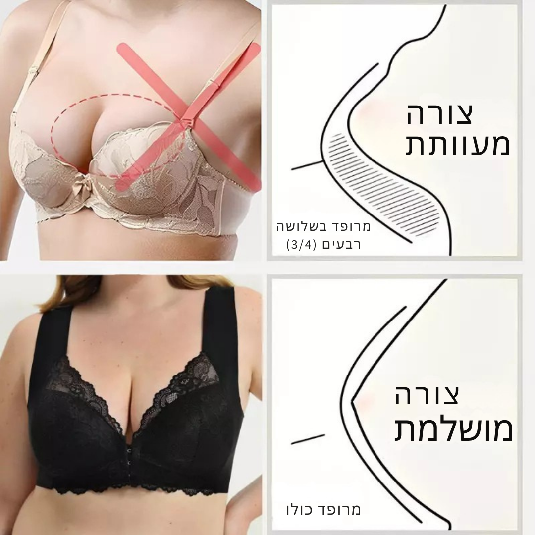 ™Syra | חזייה מעצבת, נוחות ללא ברזלים, סגירה קדמית, הרמה חלקה ותמיכה קלה